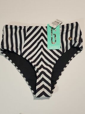 Garotas Black & White Striped High Waist Bikini Bottoms, Size M
